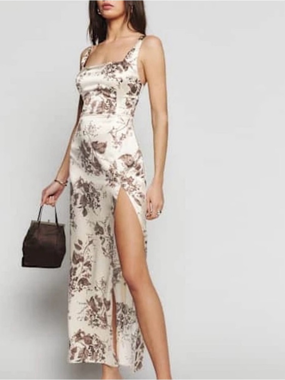 Reformation Cream Maxi Dress with Brown Floral Print